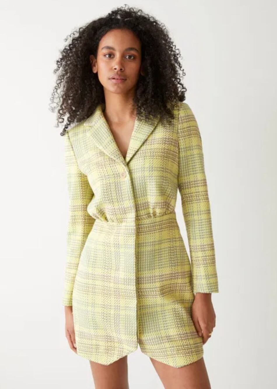 & OTHER STORIES Women's Blazer Mini Dress Size 4 Green Plaid Long Sleeve NWT